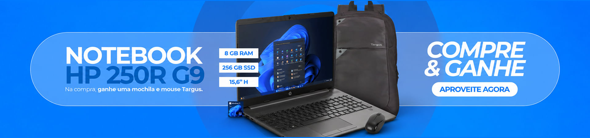 Compre seu Notebook HP e leve Mochila e Mouse Targus